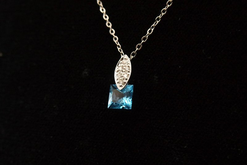 新年優惠 | 冰晶曜葉 天然鑽石 藍托帕石項鍊 - 項鍊 - 水晶 藍色
