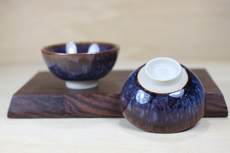 【母親節禮物】60ml 紫戀 天目釉 圓滿對杯 鶯歌名家葉敏祥作品 - 茶壺/茶杯/茶具 - 瓷 