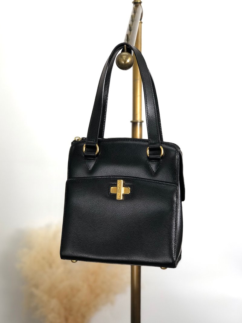 【 日本直送　名牌中古包 】CELINE セリーヌ ハンドバッグ ブラック ターンロック レザー vintage ヴィンテージ オールド 6caidw - 手提包/手提袋 - 真皮 黑色