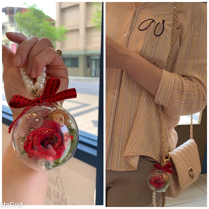 Rose everlasting flower ball keychain/gift/pamper yourself/birthday gift/everlasting flower red - Dried Flowers & Bouquets - Plants & Flowers 