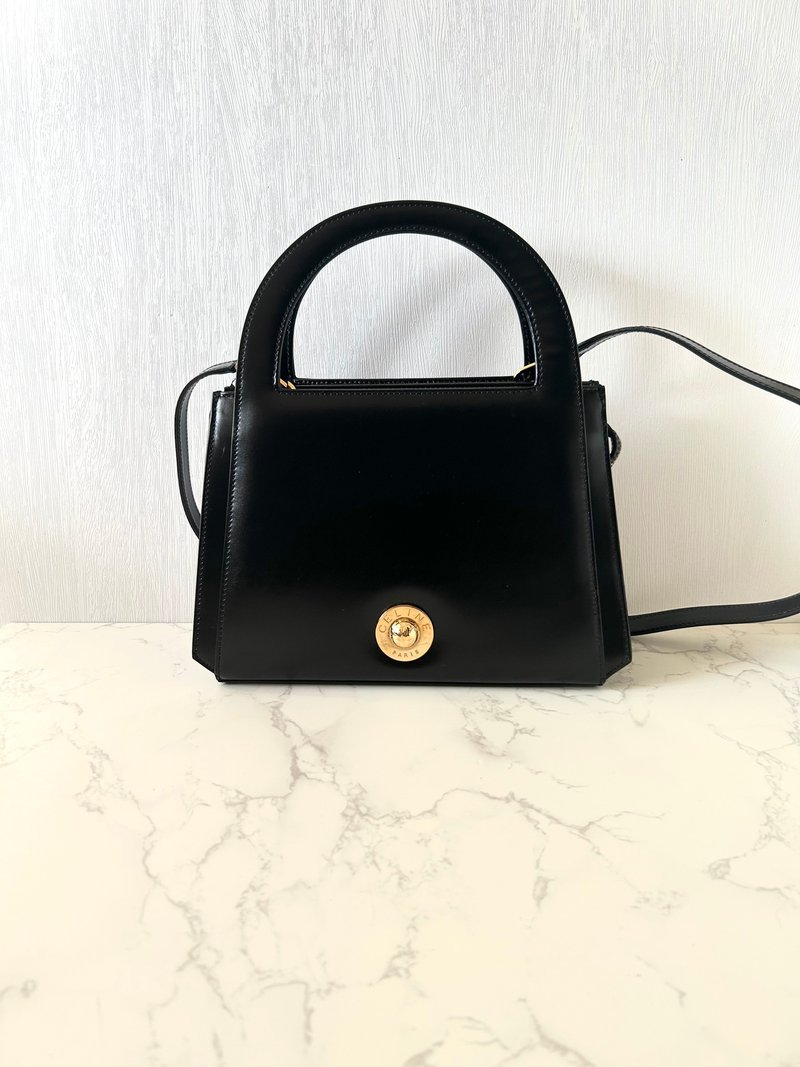 【LA LUNE】Rare second-hand Celine planet black gold leather handbag shoulder crossbody bag - Messenger Bags & Sling Bags - Genuine Leather Black