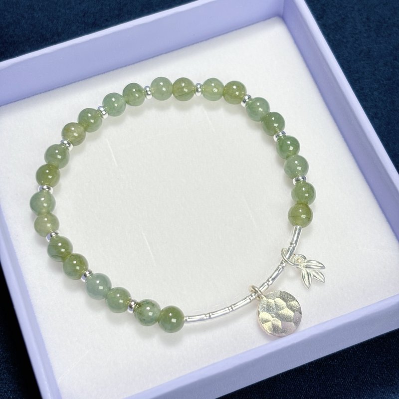 Look at the bamboo. Natural ice lake green jade sterling silver bracelet - Bracelets - Jade Green