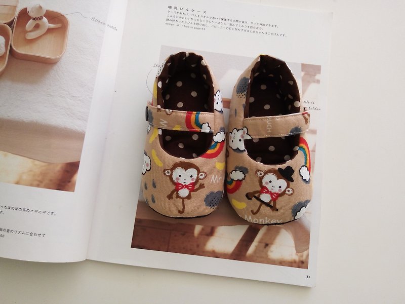 咖啡底猴子先生彌月禮物 嬰兒鞋 寶寶鞋 14 - 男/女童鞋 - 棉．麻 咖啡色