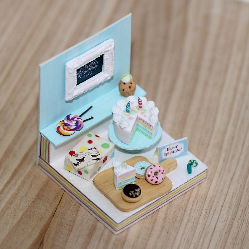 Pocket scene birthday card Miniature Happy Birthday Party - Cards & Postcards - Clay Blue