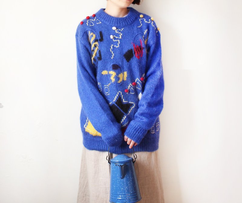 寶藍童趣古著毛衣情人節禮物 - 毛衣/針織衫 - 其他人造纖維 藍色