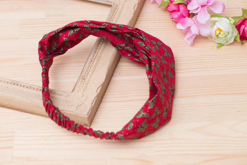 Hand made Christmas pattern loose hair band - Hair Accessories - Cotton & Hemp Red