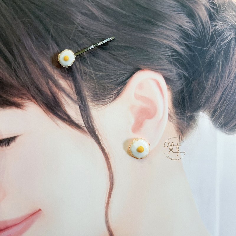 [Quality Handmade] Poached Egg Hairpins and Earrings - Earrings & Clip-ons - Clay 