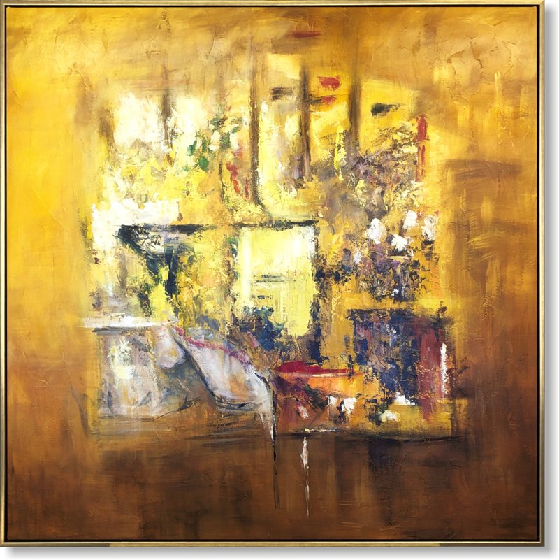 Large Canvas Abstract Original Gold and Orange Oil Painting - 壁貼/牆壁裝飾 - 壓克力 金色