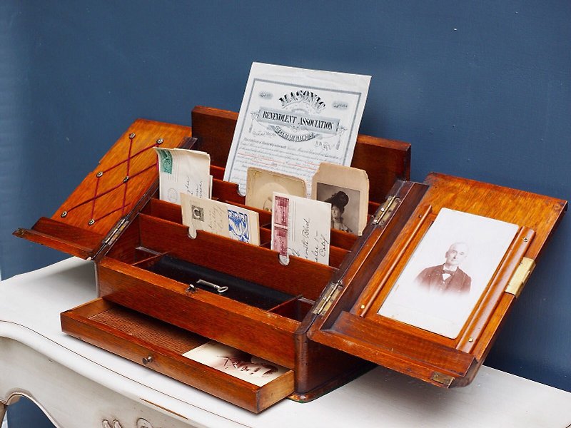 Edwardian antique oak letter storage cabinet - กล่องเก็บของ - ไม้ 