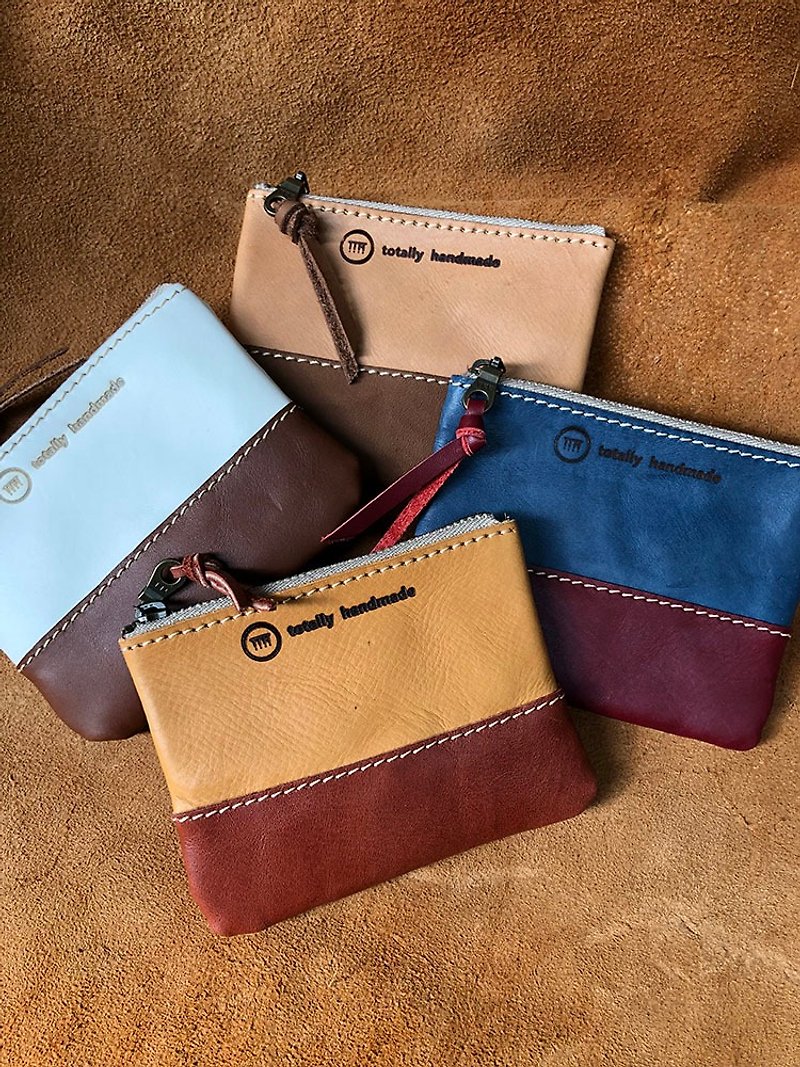 Colorful Small Crooked Coin Purse/Wallet-Vegetable Tanned Leather- - กระเป๋าใส่เหรียญ - หนังแท้ ขาว