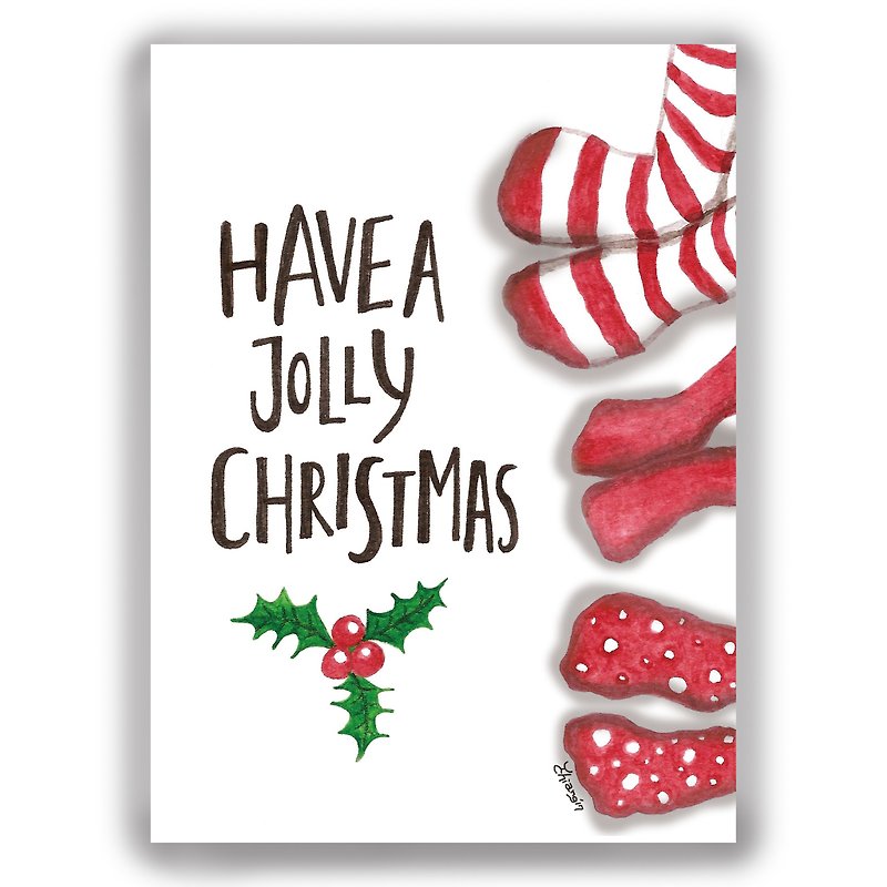 クリスマス手描きイラストユニバーサルカードクリスマスカード/ポストカード/カード/イラストカード-クリスマスの靴下 - カード・はがき - 紙 
