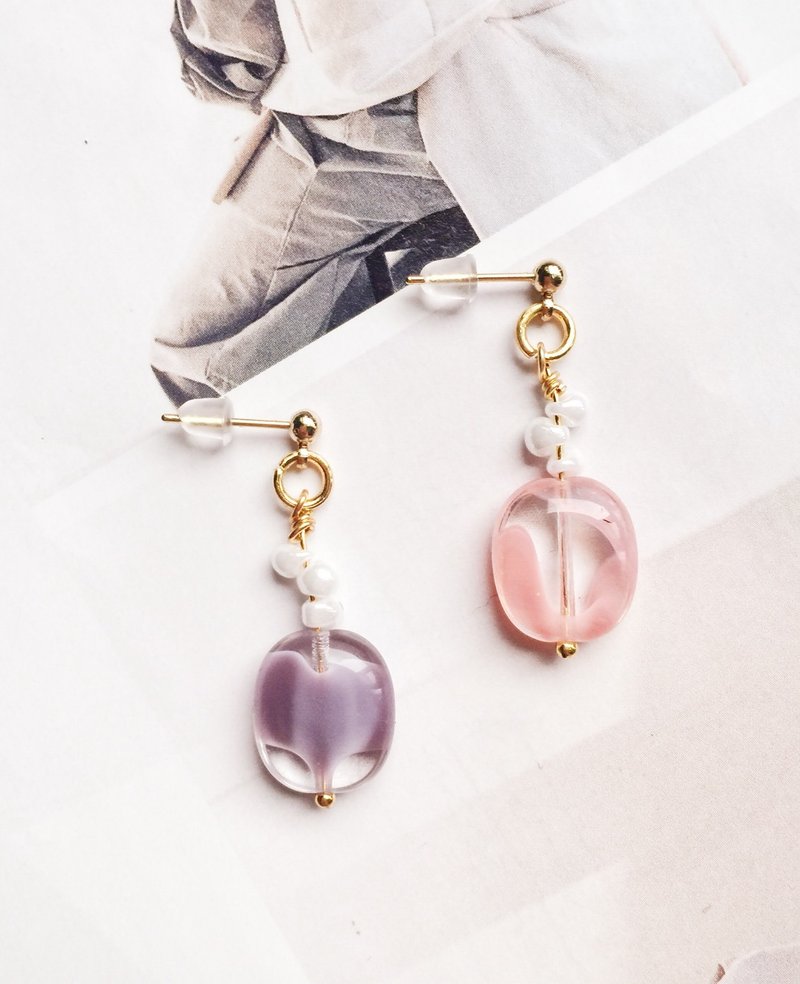 La Don - Earrings - Cotton candy ear acupuncture / ear clip - ต่างหู - อะคริลิค สีม่วง