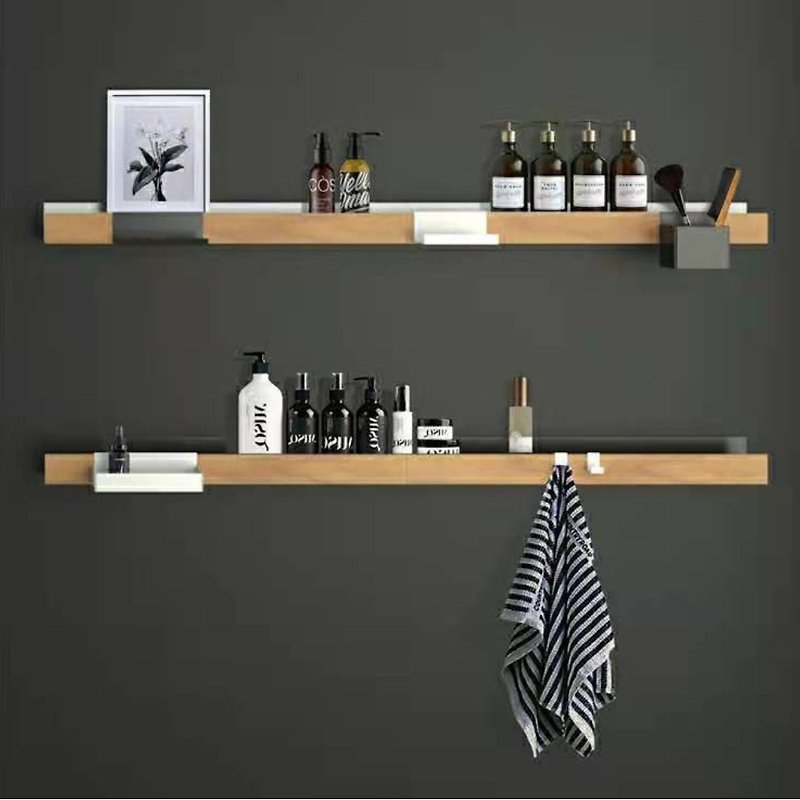 Multifunctional Bathroom Rack with Hooks, 40 / 60 cm, Black & White - Bathroom Supplies - Wood 