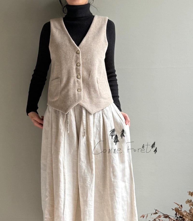 Love letter/V-neck oatmeal double-layer wool suit vest/Japanese wool - Women's Vests - Wool 