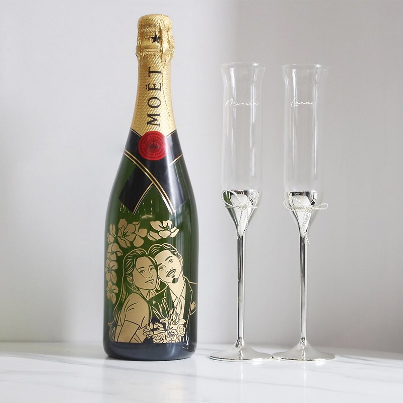 送心意卡 結婚禮物【客製】Vera Wang香檳酒對杯套装 週年紀念日 - 酒杯/酒器 - 玻璃 