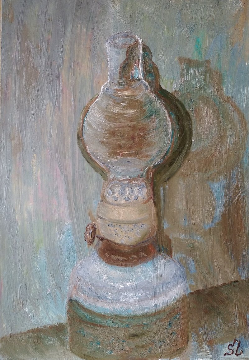 vintage oil painting handmade lamp original art old lamp wall art kerosene lamp - Posters - Paper Multicolor