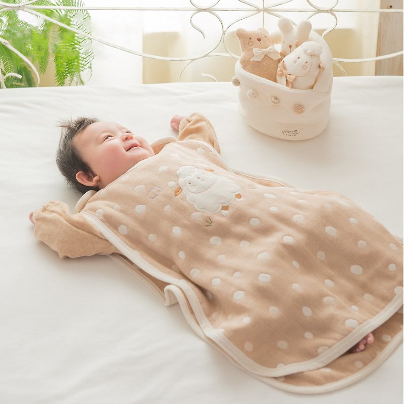 【日本Amorosa Mamma有機棉】嬰兒五重紗防踢袍/睡衣(綿羊刺繡) - 嬰兒床/床圍/寢具 - 棉．麻 