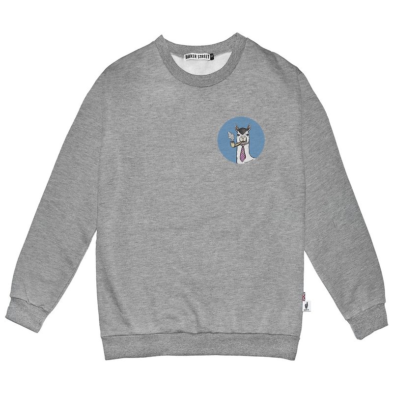 British Fashion Brand -Baker Street- Little Stamp:Smokin' Alpaca Sweatshirt - เสื้อผู้หญิง - ผ้าฝ้าย/ผ้าลินิน สีเทา