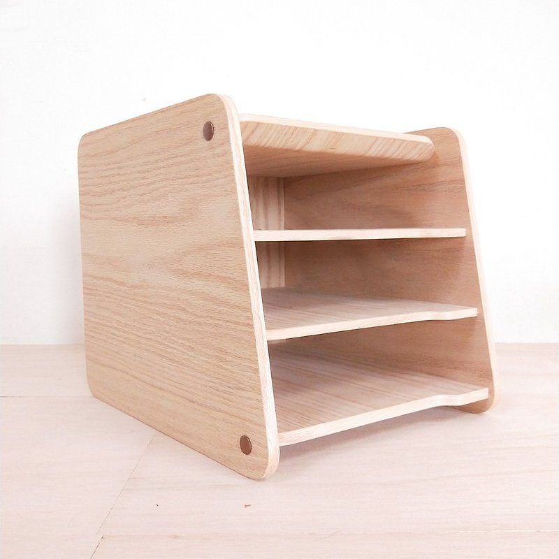 [Customized Gift] Office File Holder - Three-Tier Straight Type - White Oak - Storage - Wood Khaki