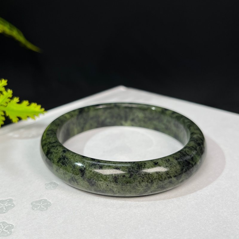 藥王石手鐲61MM 西藏墨綠玉手環 緩解疲勞 消除緊張 改善亞健康 - 手鍊/手環 - 玉石 綠色