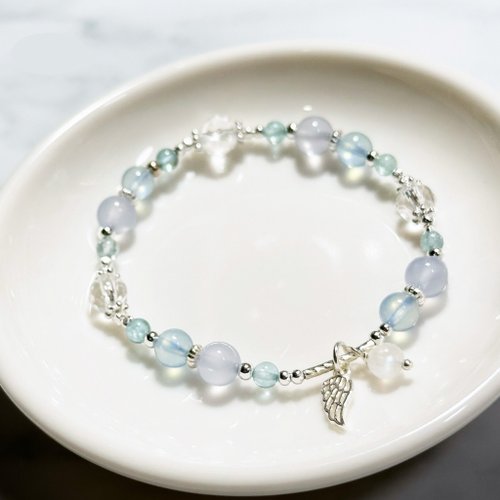 In Hand Jewelry Design 薄暮山嵐-磷灰石.藍紋瑪瑙.海水藍寶-純銀設計款手鍊