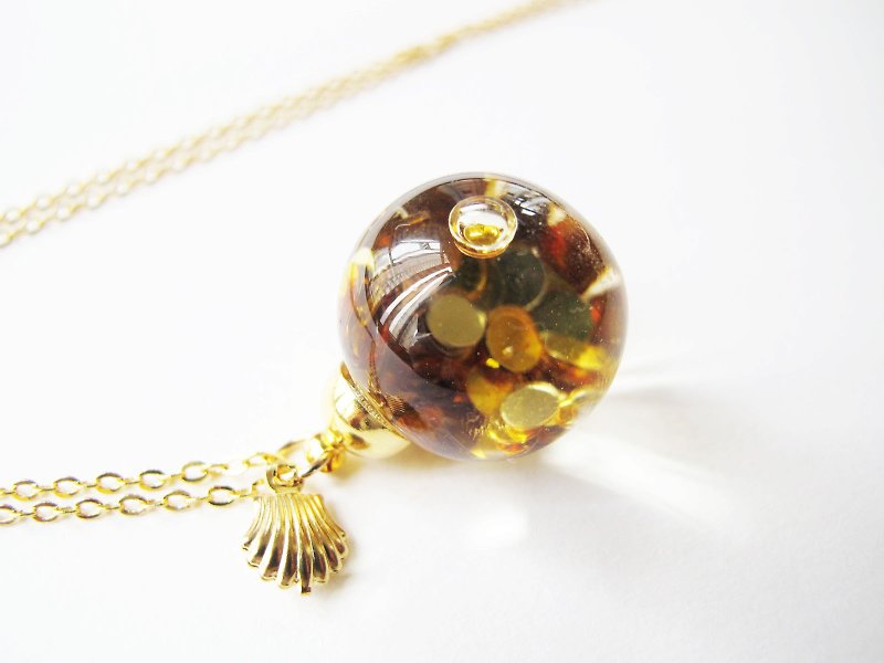 ＊Rosy Garden＊ golden mermaid glitter with water inisde glass ball necklace - Chokers - Glass Yellow