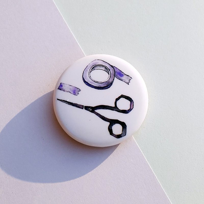Cut. Paper Tape ~ Stationery Sick Brooch Pin - Badges & Pins - Plastic Purple