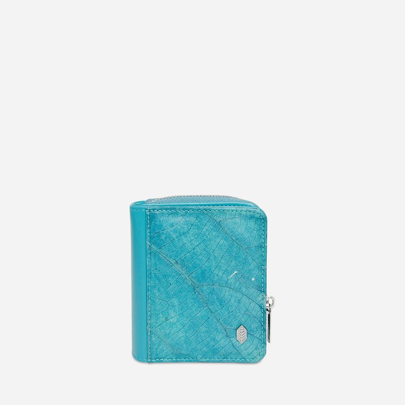 Compact Vegan Zip Wallet - Turquoise - Wallets - Plants & Flowers Blue