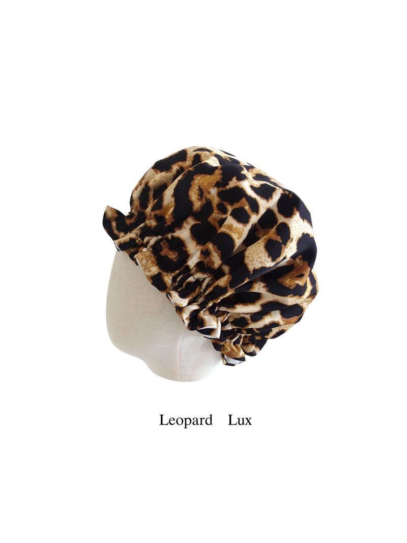 Washable silk nightcap made in Japan Leopard Lux ​​Birthday gift flower lover check pattern - Facial Massage & Cleansing Tools - Silk Multicolor