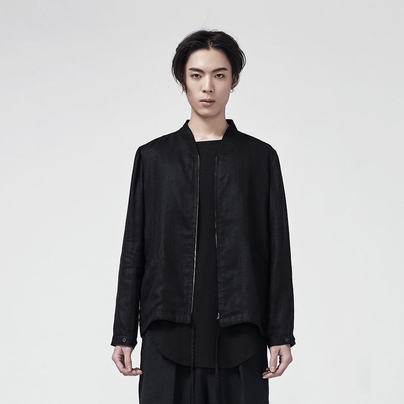 TRAN - V-neck linen drawstring jacket - Other - Other Materials Black