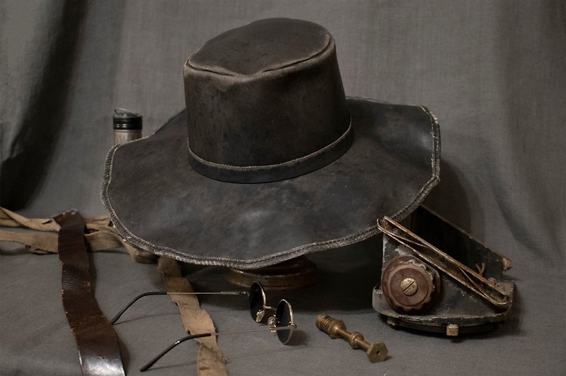 Karl Heisenberg leather hat inspired Resident Evil Village - Hats & Caps - Genuine Leather Gray