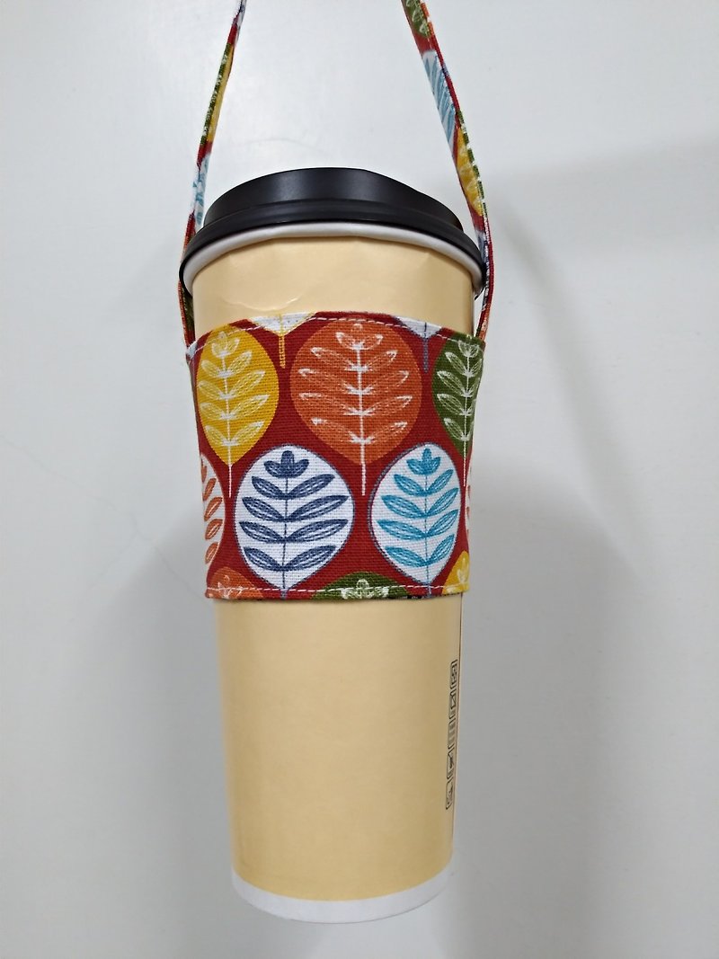 Beverage Cup Holder, Green Cup Holder, Hand Beverage Bag, Coffee Bag Tote Bag-Leaf - ถุงใส่กระติกนำ้ - ผ้าฝ้าย/ผ้าลินิน 