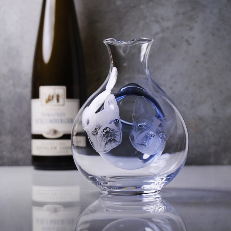360cc [Pet carving French Pitbull] TSG Toyo Sasaki Qin blue wine cooler imported from Japan - Bar Glasses & Drinkware - Glass Blue