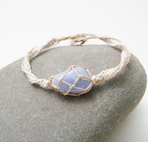Ji Moi 編繩系列- 雙色1‧藍紋瑪瑙‧手工純錫扣‧麻繩編織手環
