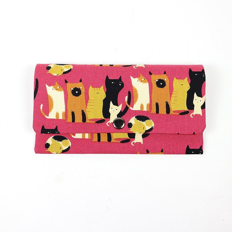 赤い封筒バッグ通帳現金収納バッグ-泥棒猫（ショッキングピンク） - ご祝儀袋・ポチ袋 - コットン・麻 ピンク