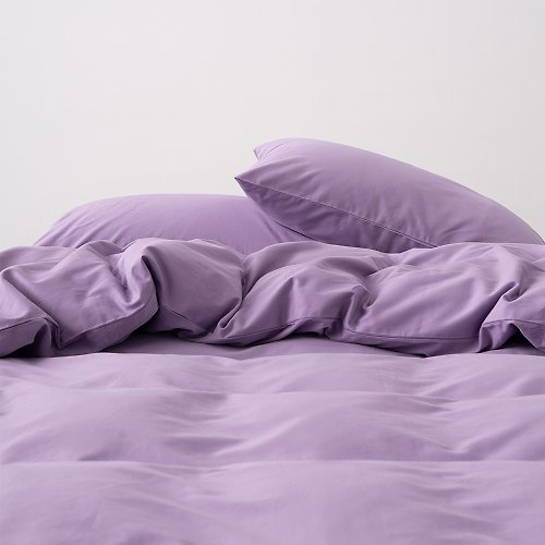 LEIWAI 類外 淺雪青紫60支柔軟親膚純棉床包床單枕頭套被套雙人床四件套