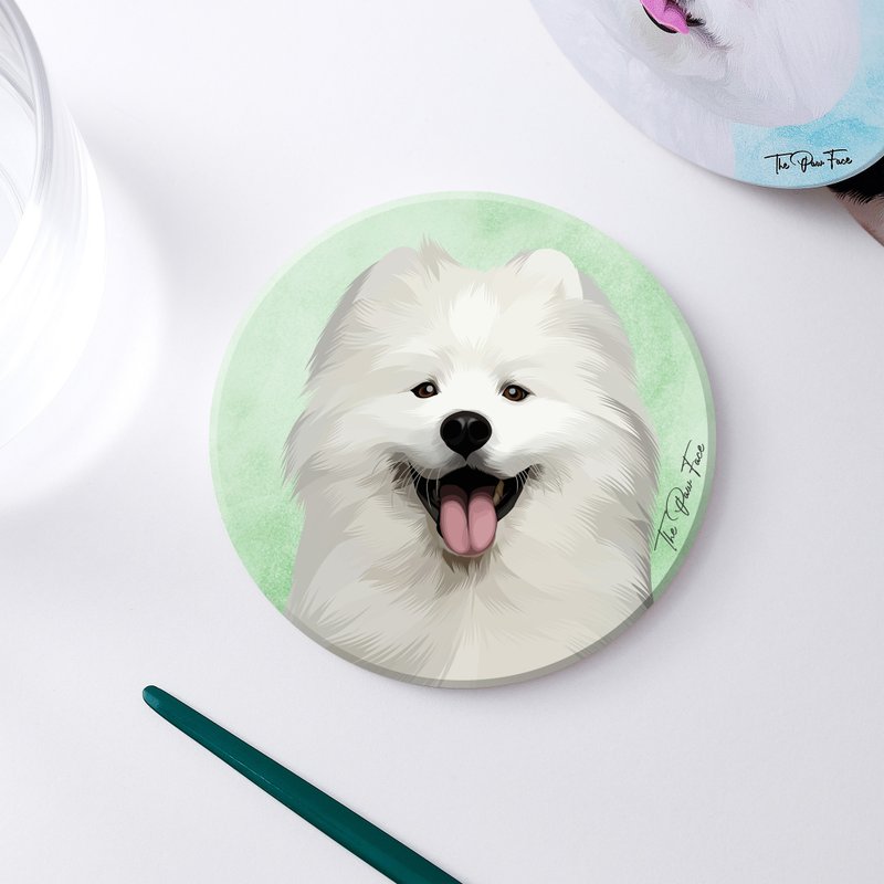 西摩犬 薩摩那犬 狗狗-圓型陶瓷吸水杯墊/動物/居家用品 - 杯墊 - 陶 