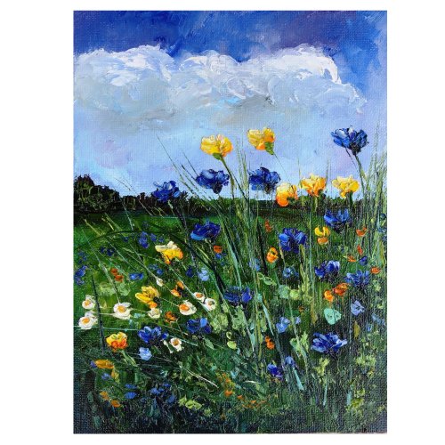 油絵 絵画 【野花の風景】 野花絵画油絵原画オリジナルアート花風景画アートワーク