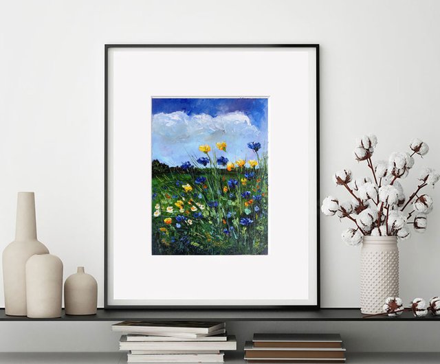 油絵 絵画 【野花の風景】 野の花の油絵 草原の油絵 オリジナルアート 油絵原作 風景画