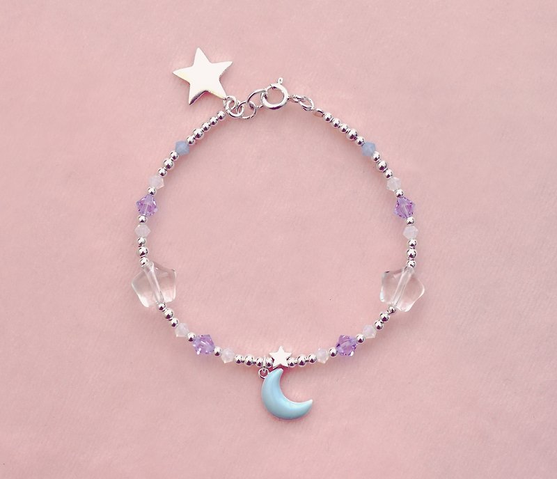 *hippie* Lullaby│Star & Moon Sparkling Sterling Silver Bracelet - Bracelets - Other Metals Silver