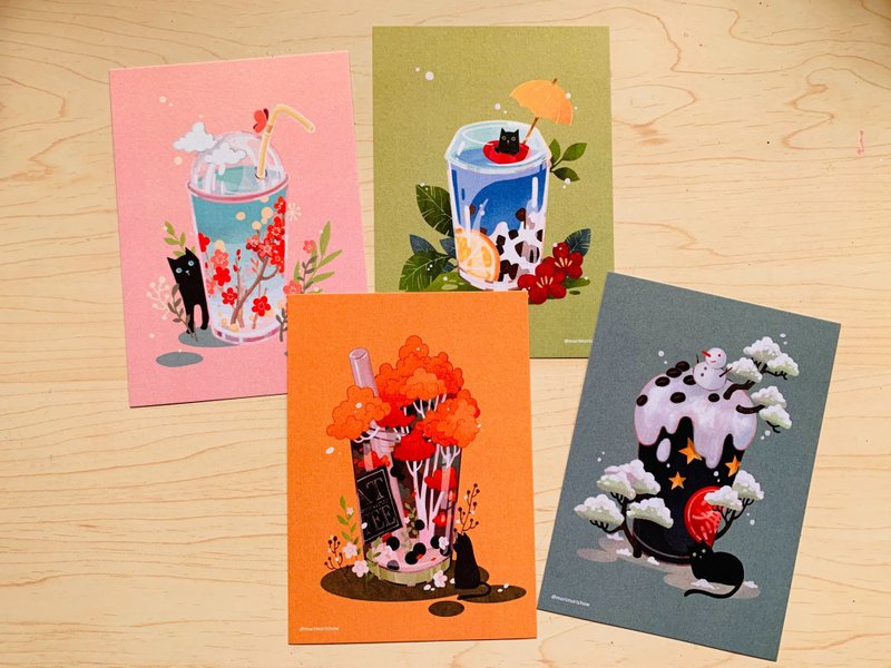 (Original postcard from Mori Mori Show) Four Seasons Hand Cup Series (a set of four) - Cards & Postcards - Paper 