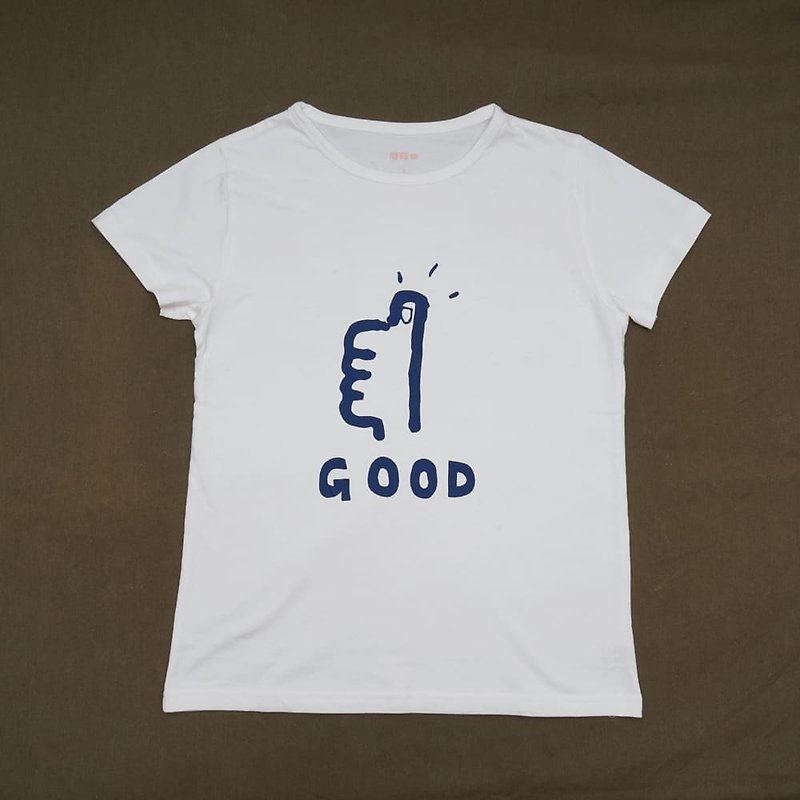 MOGU/有機棉短袖圖T / GOOD  蘑菇新上市 - 女 T 恤 - 棉．麻 藍色