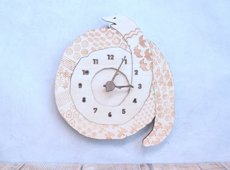 This is what a Scandinavian snake looks like Clock Wooden Wall Clock - Clocks - Wood Khaki