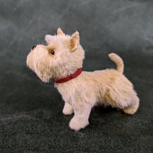 Woof Wolf Scottish Terrier. Mini realistic stuffed toy. Dollhouse miniature dog