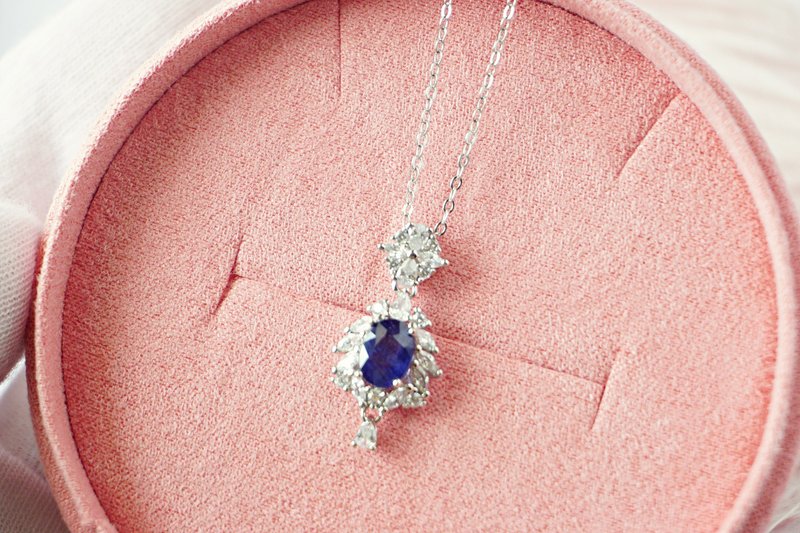 Natural Blue sapphire pendant and Necklace Silver 925. - Necklaces - Sterling Silver Blue