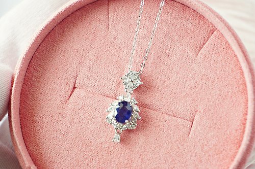 roseandmarry Natural Blue sapphire pendant and Necklace Silver 925.