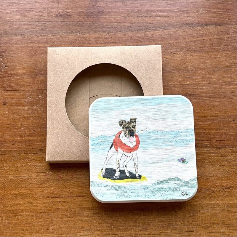 拿鐵狗狗衝浪 - 陶瓷吸水杯墊 - 杯墊 - 陶 多色