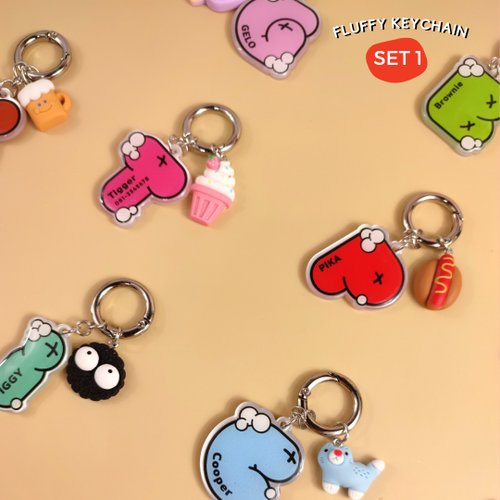 keekoopets Fluffy Keychain Set 1 - Alphabet + Name/Phone Number Keychain