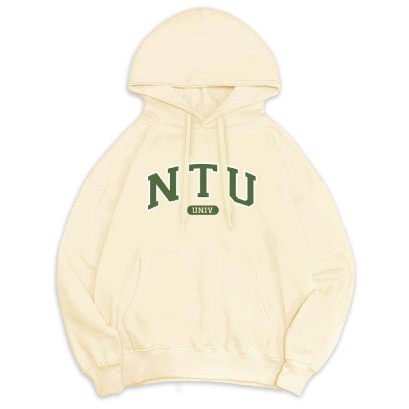 【臺灣大學/臺大】NTU午厚時光落肩帽T_奶油布蕾 - 其他 - 棉．麻 白色