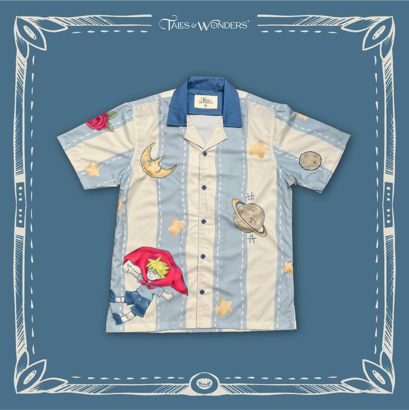 Little Prince Bowling Shirt Imaginer - 帽T/大學T - 棉．麻 藍色